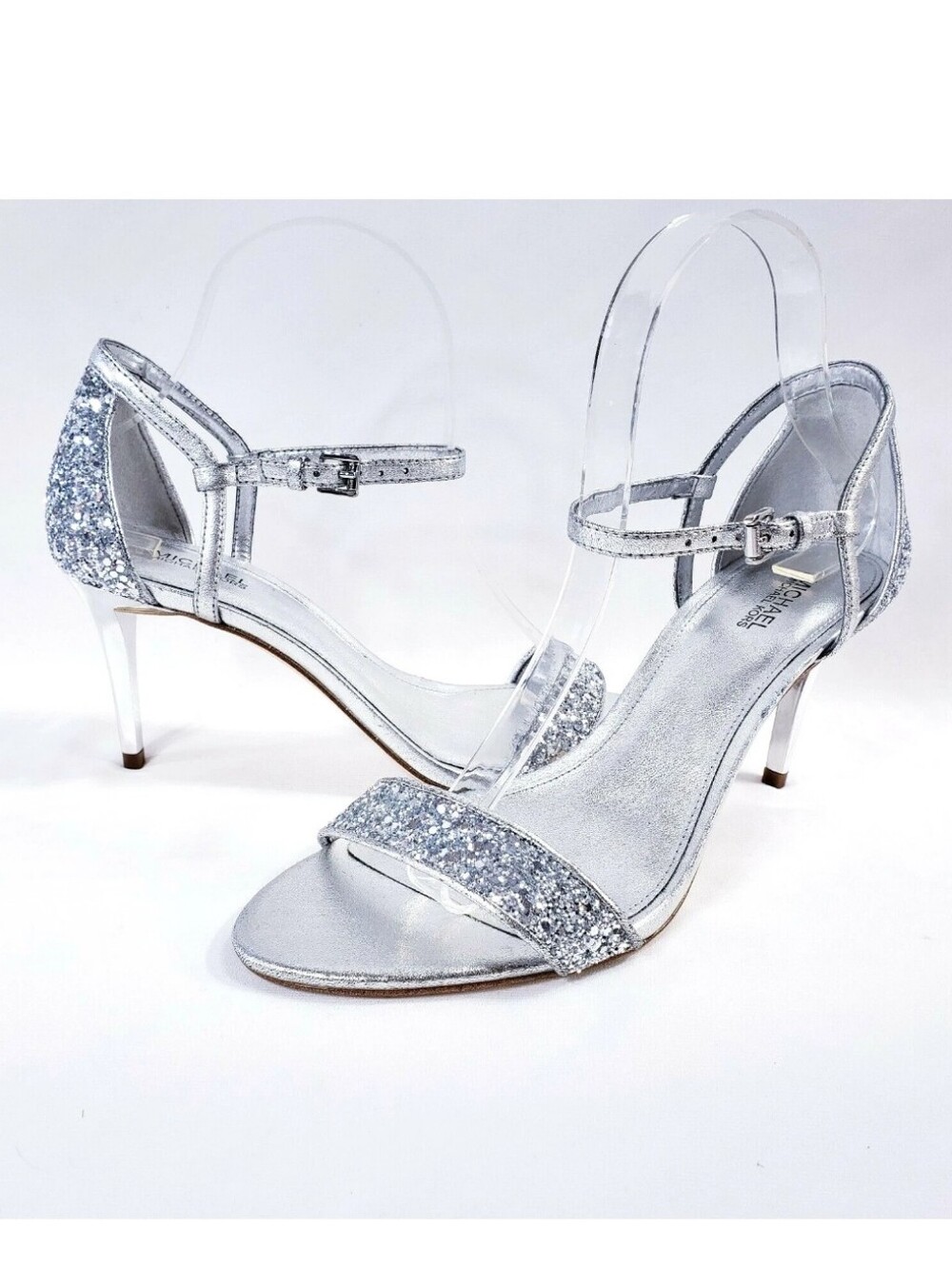 MICHAEL KORS Silver Glitter Sandals Sz 8.5 Ankle Strap
